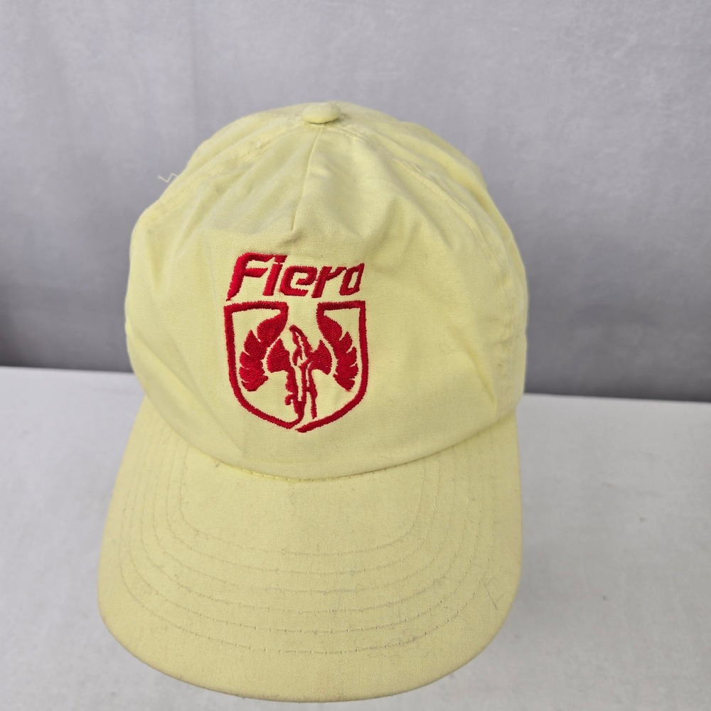 Vintage Pontiac Fiero Hat Yellow Rare Embroidered Phoenix Logo Adjustable Cap